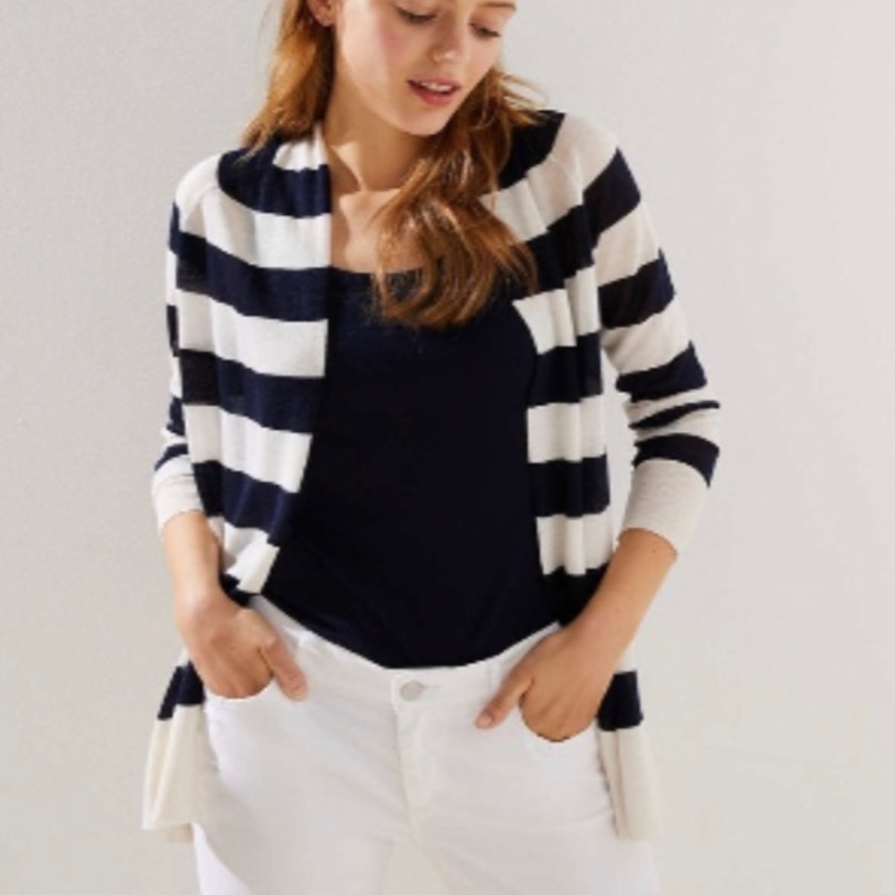 LOFT Striped Open Cardigan, sz M